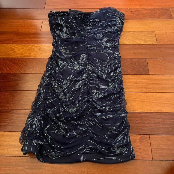 Y2k Strapless Mini Dress Bodycon Sparkly Ruched Sz XS Party Club HOCO Event - Picture 4 of 9